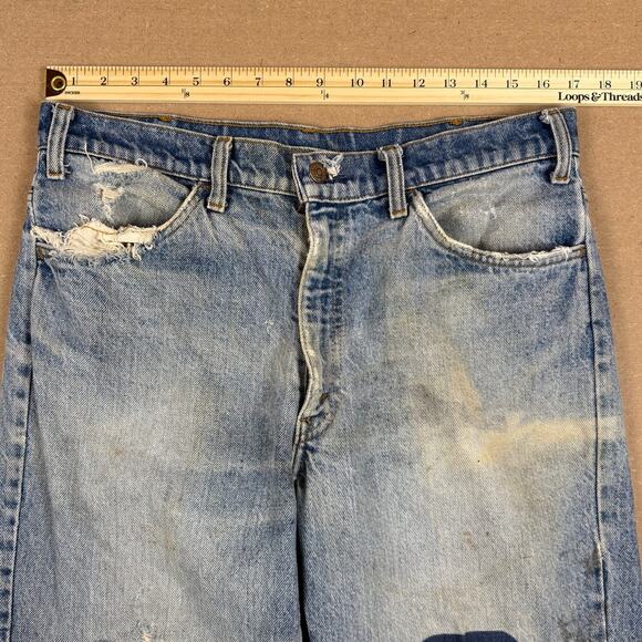 Vintage 70s Levi’s Bell Bottom Jeans Talon Orange Tab Patched Distressed 34x29 - Picture 10 of 10